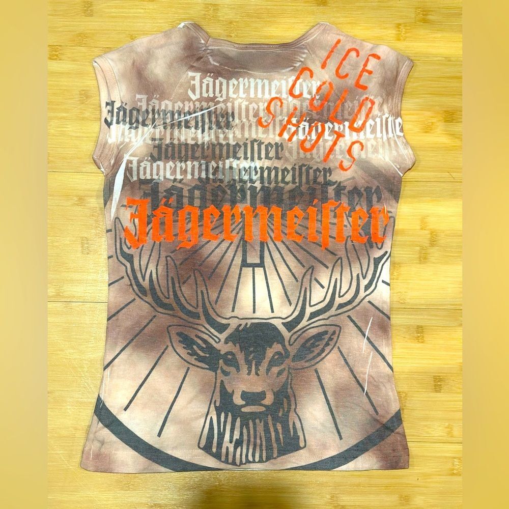 Vintage Jagermeister Sleeveless Top Y2K Ice Cold Shots Stag Graphic Brown Small - Picture 2 of 4